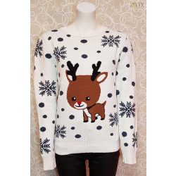 Karácsonyi fehér rénszarvasos pulóver