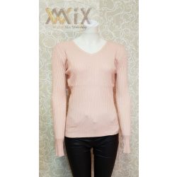 Alján fűzött köthető bordázott hosszú ujjú pulóver