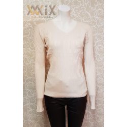 Alján fűzött köthető bordázott hosszú ujjú pulóver