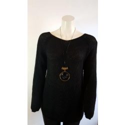 Kötött pulcsi nyaklánccal fekete