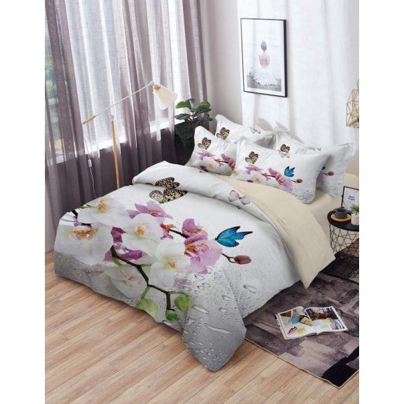 Kétoldalas orchidea kék pillangóval - 3D Ágynemű 3 részes