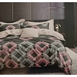   Barna modern lila szürke kocka mintás - Ágynemű 7 részes