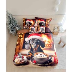   Karácsonyi fekete tacskó kandallóval - Ágynemű 3 részes