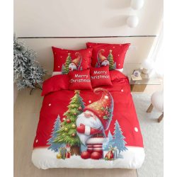   Karácsonyi manó piros sapkában karácsonyfával - Ágynemű 3 részes