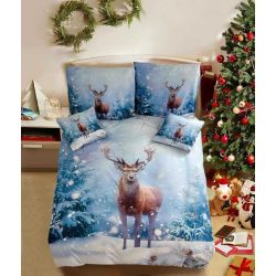 Karácsonyi rénszarvas kék tájon - Ágynemű 3 részes