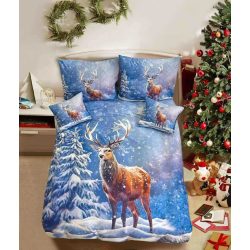   Karácsonyi rénszarvas havas kék tájon - Ágynemű 3 részes