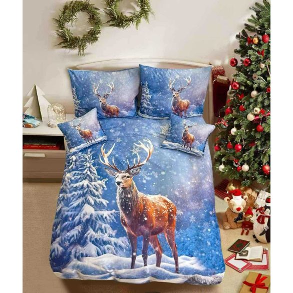 Karácsonyi rénszarvas havas kék tájon - Ágynemű 3 részes