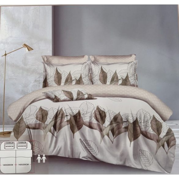 fehér levélmintás agynemű 7 részes+fehér virágos vastag pléd csomag